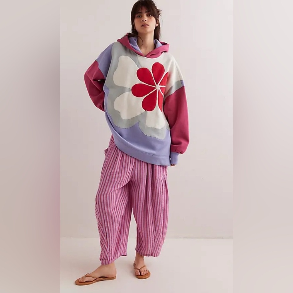 NWT Free People Clover Stitch Sweatshirt In Poppy Combo